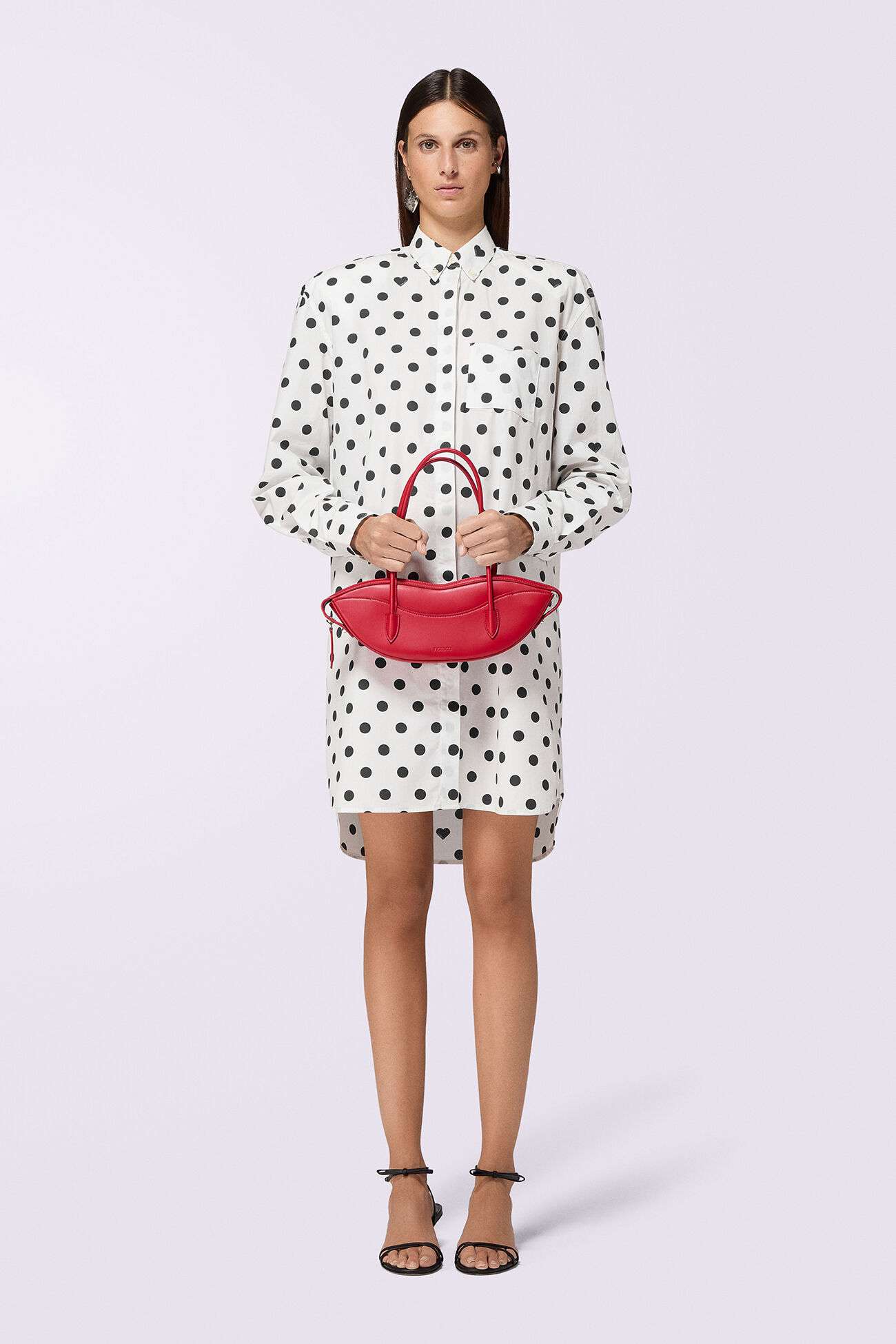 Polka Dot Midi Shirt Dress White